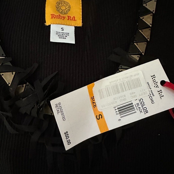 Ruby rd black fringe detail ribbed sleeveless top small - Picture 4 of 4